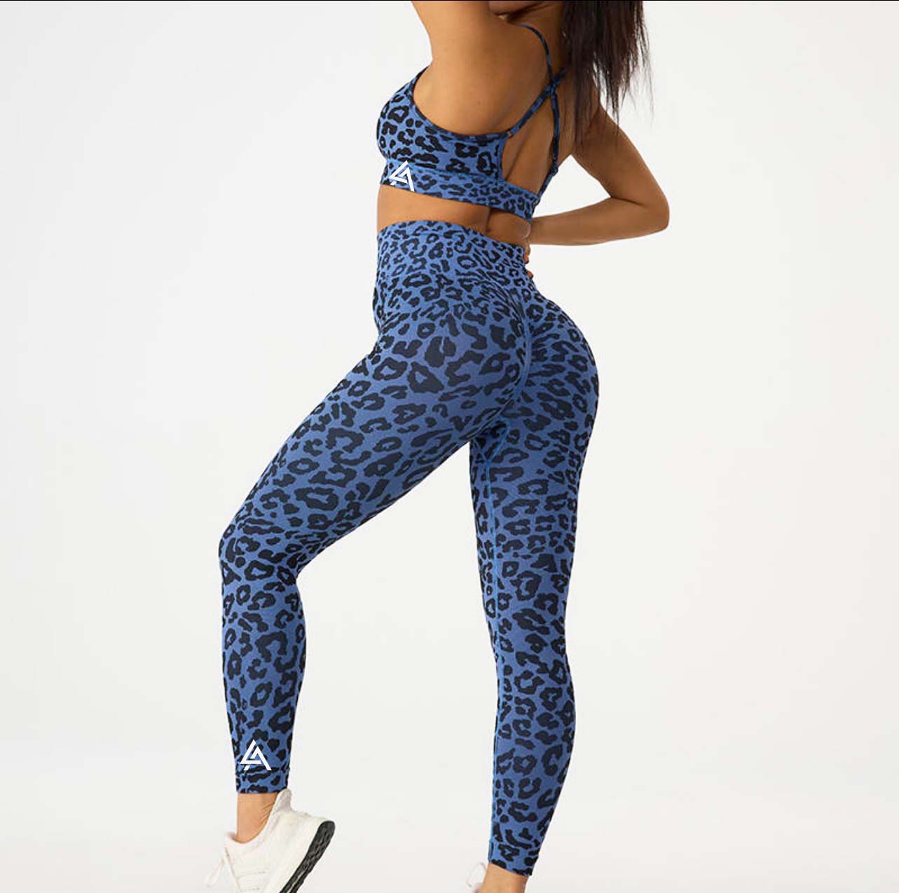 Blue sports leggings with leopard print